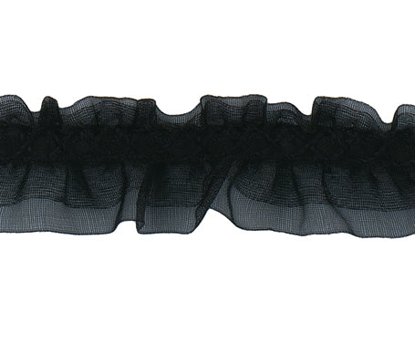 サイドオーガンジーダブルフリルリボン #055(ブラック)3サイズ10色展開